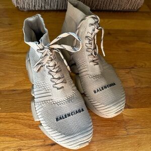 Balenciaga Beige Knit High-Top Sneakers